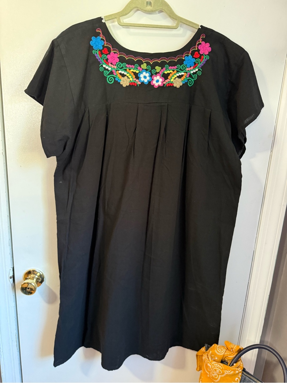 100% Cotton Black Embroidered Floral Boho Dress - Picture 8 of 11